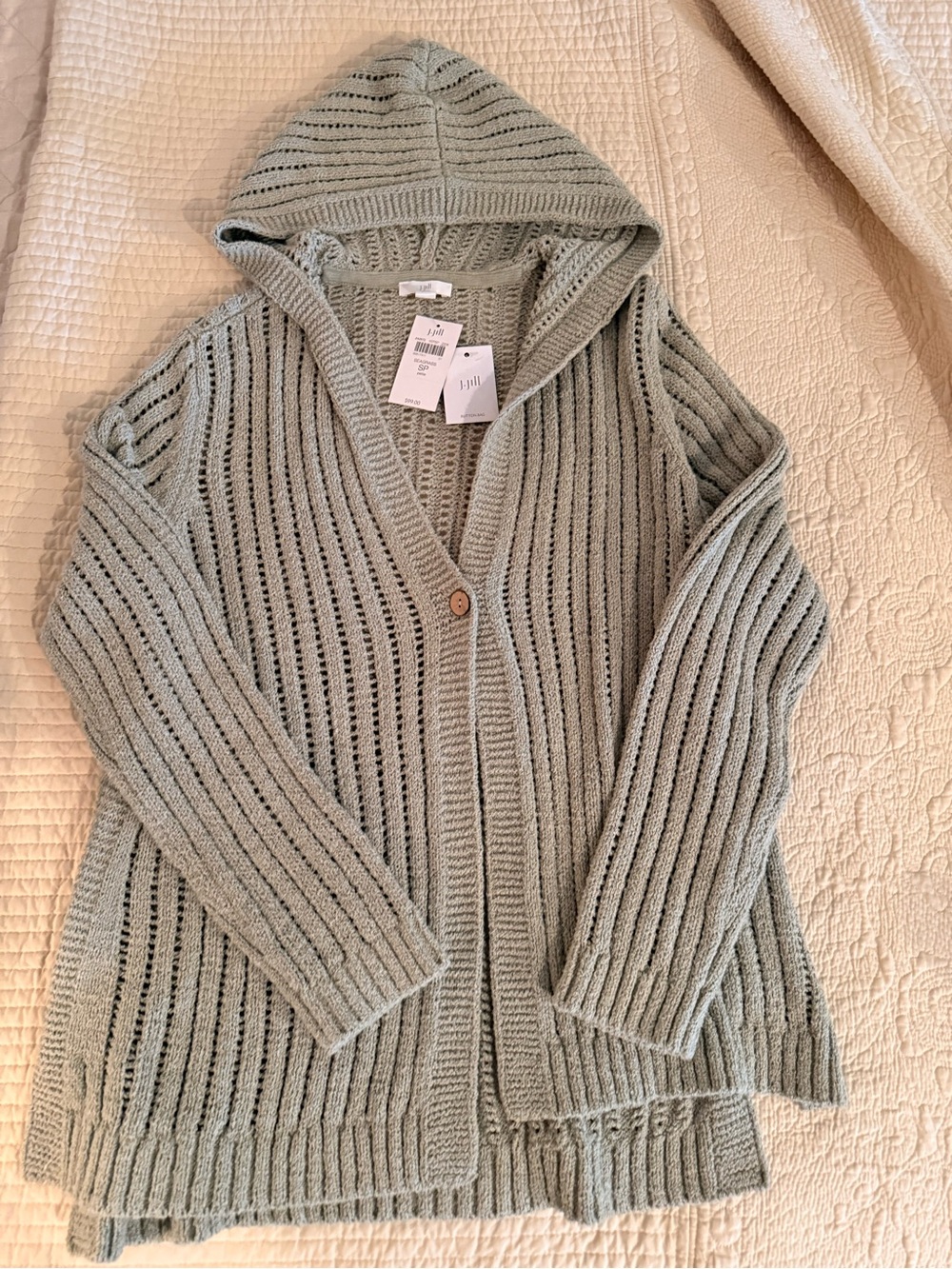 J. Jill Petite Seagrass Green Open-Knit Cardigan with Tank Set